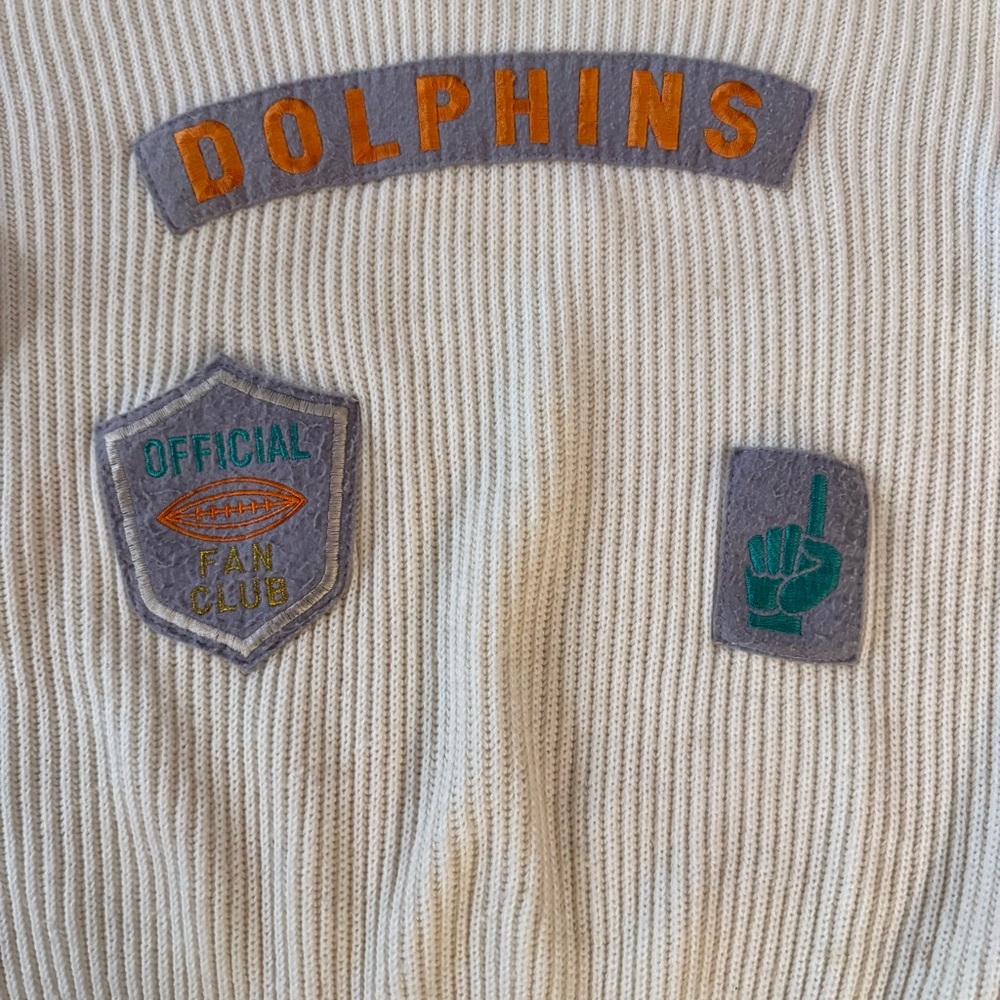 Cliff Engle Vintage wool blend Miami Dolphins Collar White Sweater USA LARGE L - Picture 5 of 8